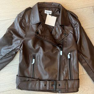 Superdown Brown Vegan Leather Moto Jacket Size XS NWT